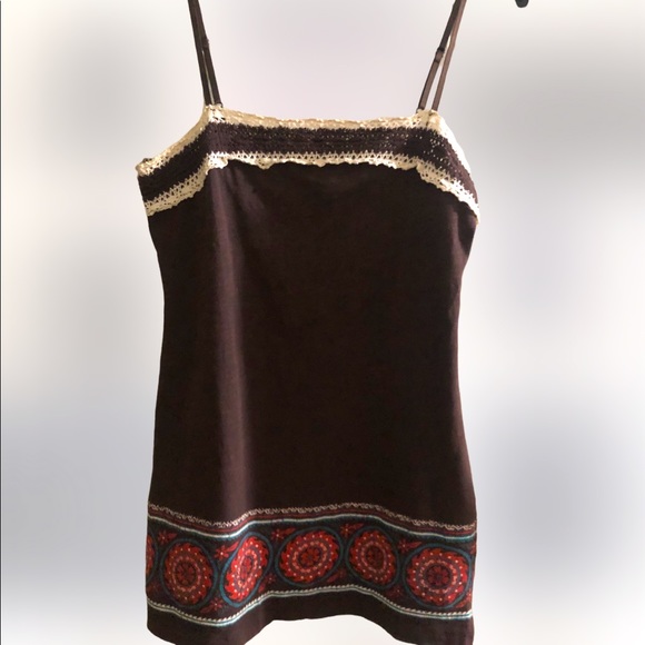 Maurice's Super Cute BOHO Brown Top w/Adjustable Straps & Crochet Detail SZ S - Picture 1 of 4
